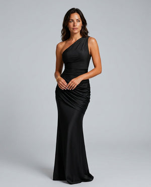 Cecily one shoulder satin maxi dress in Black