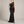 Cecily one shoulder satin maxi dress in Black on a light gray studio backdrop