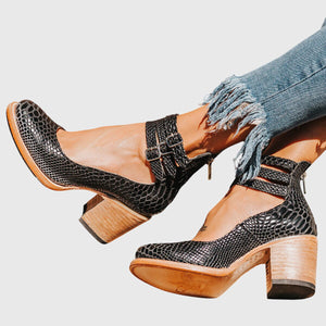 Clarisse block heel pumps in Black Snake Print