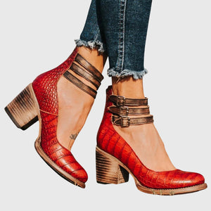 Clarisse block heel pumps in Red Snake Print