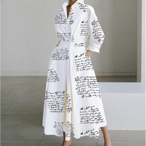 Eliza maxi shirt dress in White Letter Print