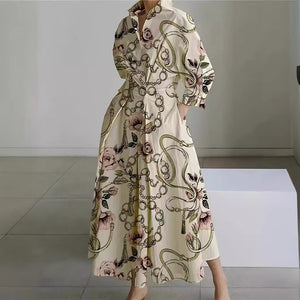 Eliza maxi shirt dress in Gold Chain Print
