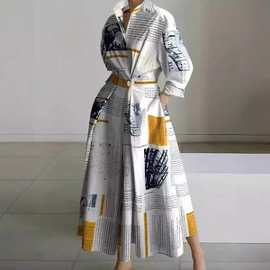 Eliza maxi shirt dress in Yellow Newspaper Print