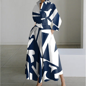 Eliza maxi shirt dress in Navy Geometric Print