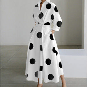 Eliza maxi shirt dress in White Polka Dot