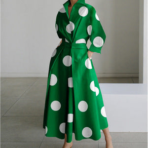 Eliza maxi shirt dress in Green Polka Dot