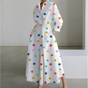 Eliza maxi shirt dress in Rainbow Polka Dot