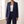 Close view of the Eudora blazer in Navy Blue showing the notched lapels, single button and flap pockets