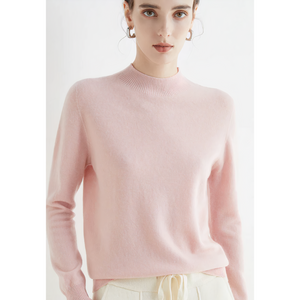 Imogen cashmere mock neck sweater in Pink on a model