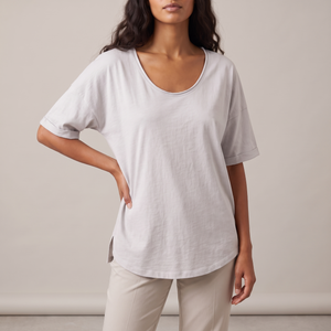 Jemima loose scoop neck blouse in Light Gray on a light gray studio backdrop