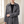 Close view of the lapels, storm flap, buttons and buckled cuff of the Lillian long trench coat in Gray