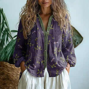 Lucille floral V neck blouse in Purple