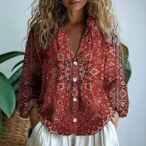 Lucille floral V neck blouse in Red