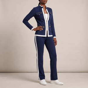 Marianne tracksuit set in Navy Blue on a light gray studio backdrop