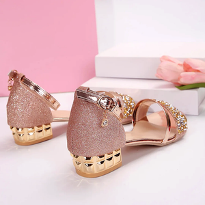 Back view of the Martina low block heel sandals in Rose Gold