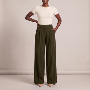 Nadine wide leg pants in Army Green on a light gray studio backdrop