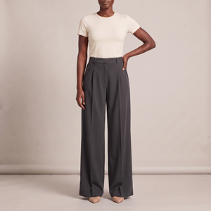 Nadine wide leg pants in Gray on a light gray studio backdrop