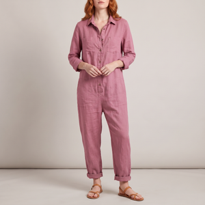 Nerea linen blend jumpsuit in Pink on a light gray studio backdrop