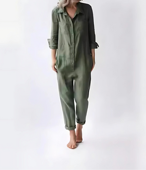 Nerea linen blend jumpsuit in Green, front view