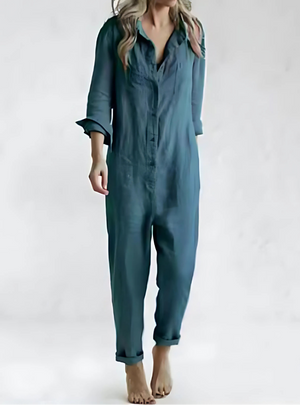 Nerea linen blend jumpsuit in Blue, front view