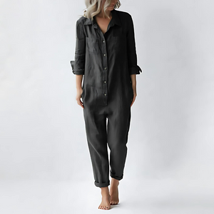 Nerea linen blend jumpsuit in Black, front view