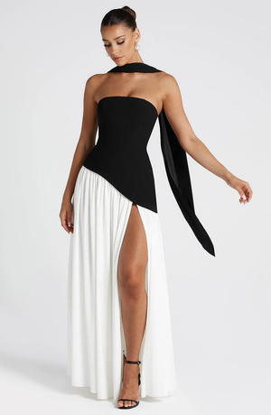 Ondine strapless maxi gown in Black and White