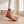 Close view of the Light Brown Ornella flats basket weave upper and pointed toe