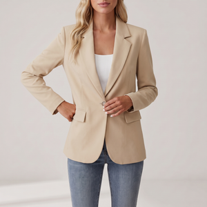 Perrine single button blazer in Beige on a light gray studio backdrop