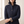 Close view of the pointed collar, buttons and check lined cuff on the Winona jacket in Navy Blue